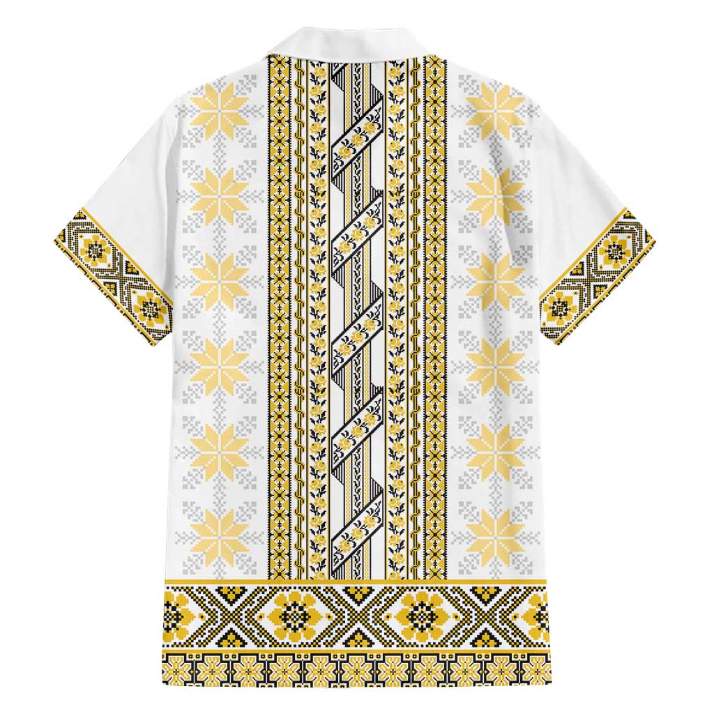 Ukraine Hawaiian Shirt Traditional Braided Rope Belt Yellow Folk Pattern