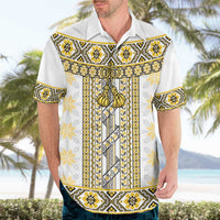 Ukraine Hawaiian Shirt Traditional Braided Rope Belt Yellow Folk Pattern
