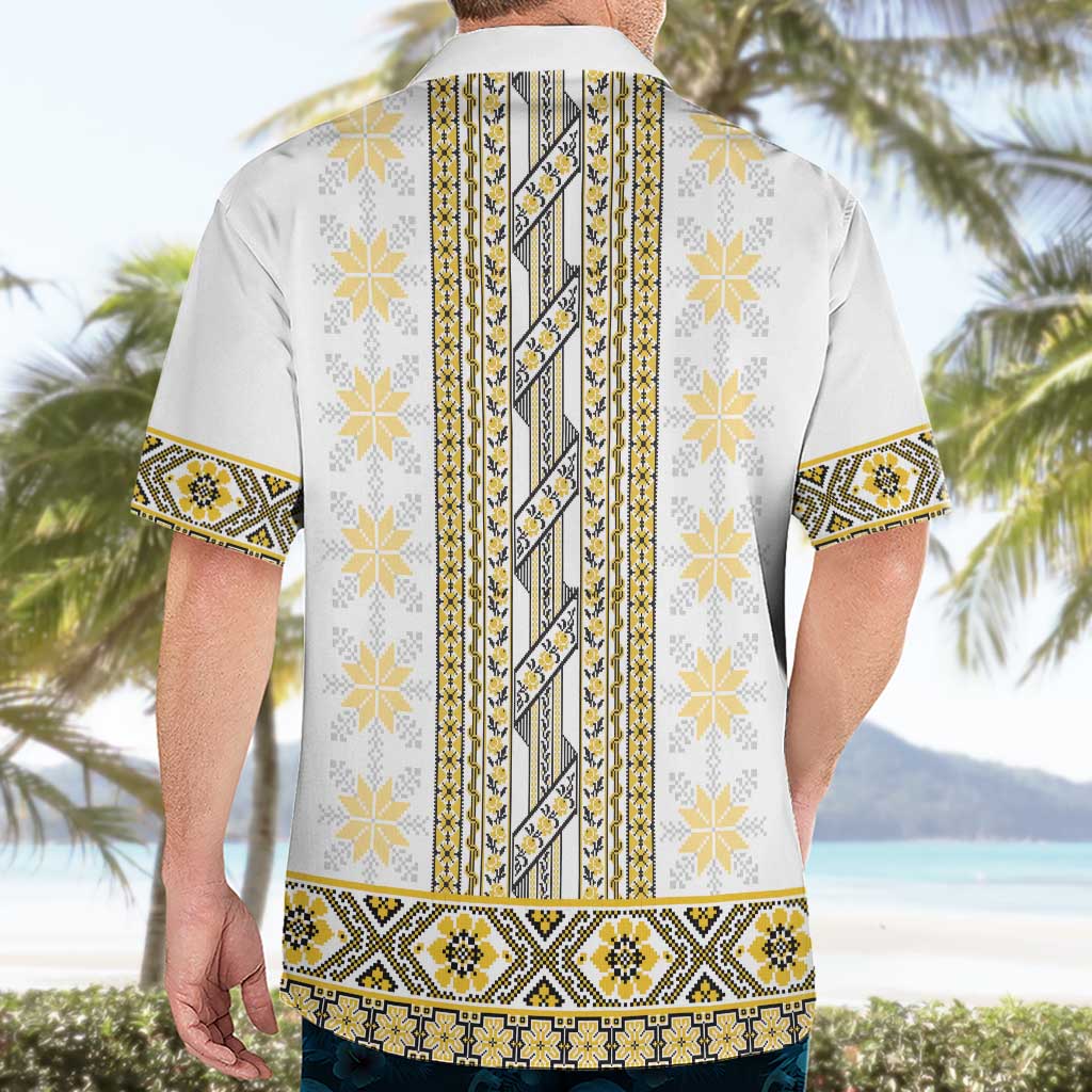 Ukraine Hawaiian Shirt Traditional Braided Rope Belt Yellow Folk Pattern