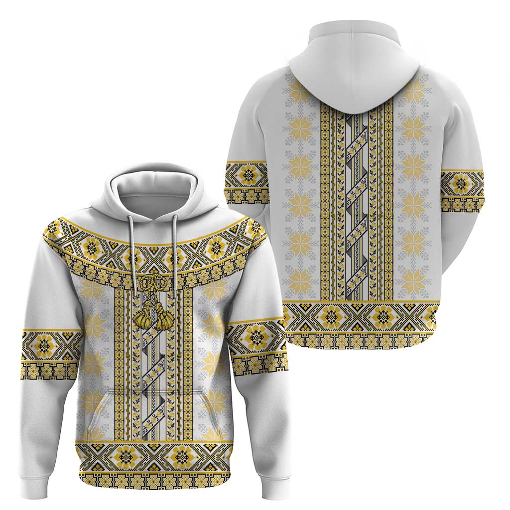 Ukraine Hoodie Traditional Braided Rope Belt Yellow Folk Pattern