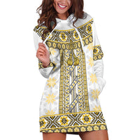 Ukraine Hoodie Dress Traditional Braided Rope Belt Yellow Folk Pattern