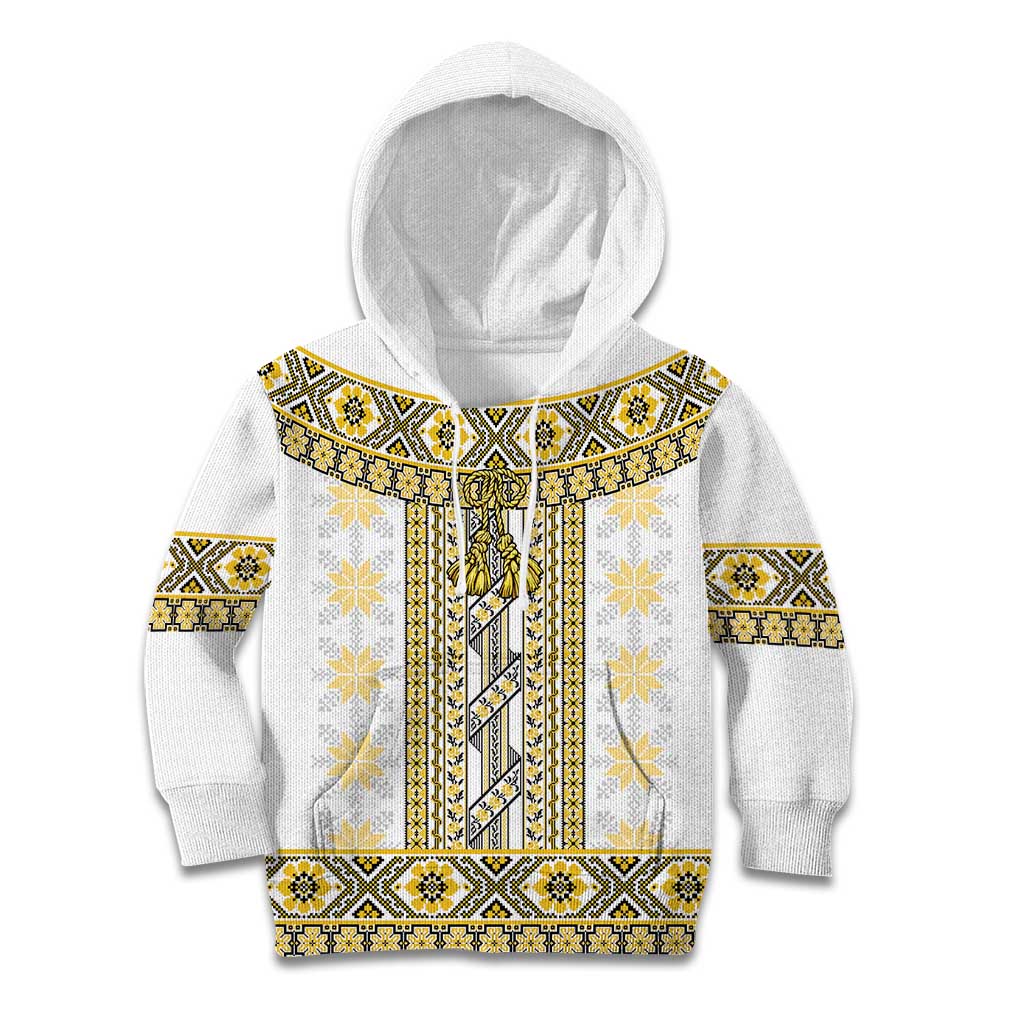 Ukraine Kid Hoodie Traditional Braided Rope Belt Yellow Folk Pattern