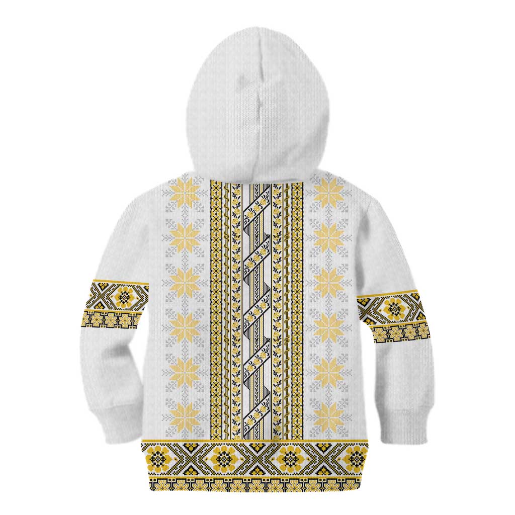 Ukraine Kid Hoodie Traditional Braided Rope Belt Yellow Folk Pattern