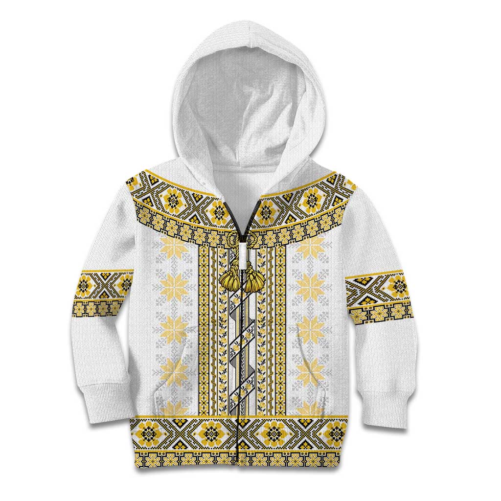 Ukraine Kid Hoodie Traditional Braided Rope Belt Yellow Folk Pattern
