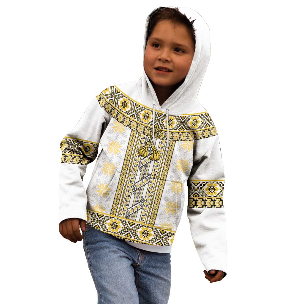 Ukraine Kid Hoodie Traditional Braided Rope Belt Yellow Folk Pattern