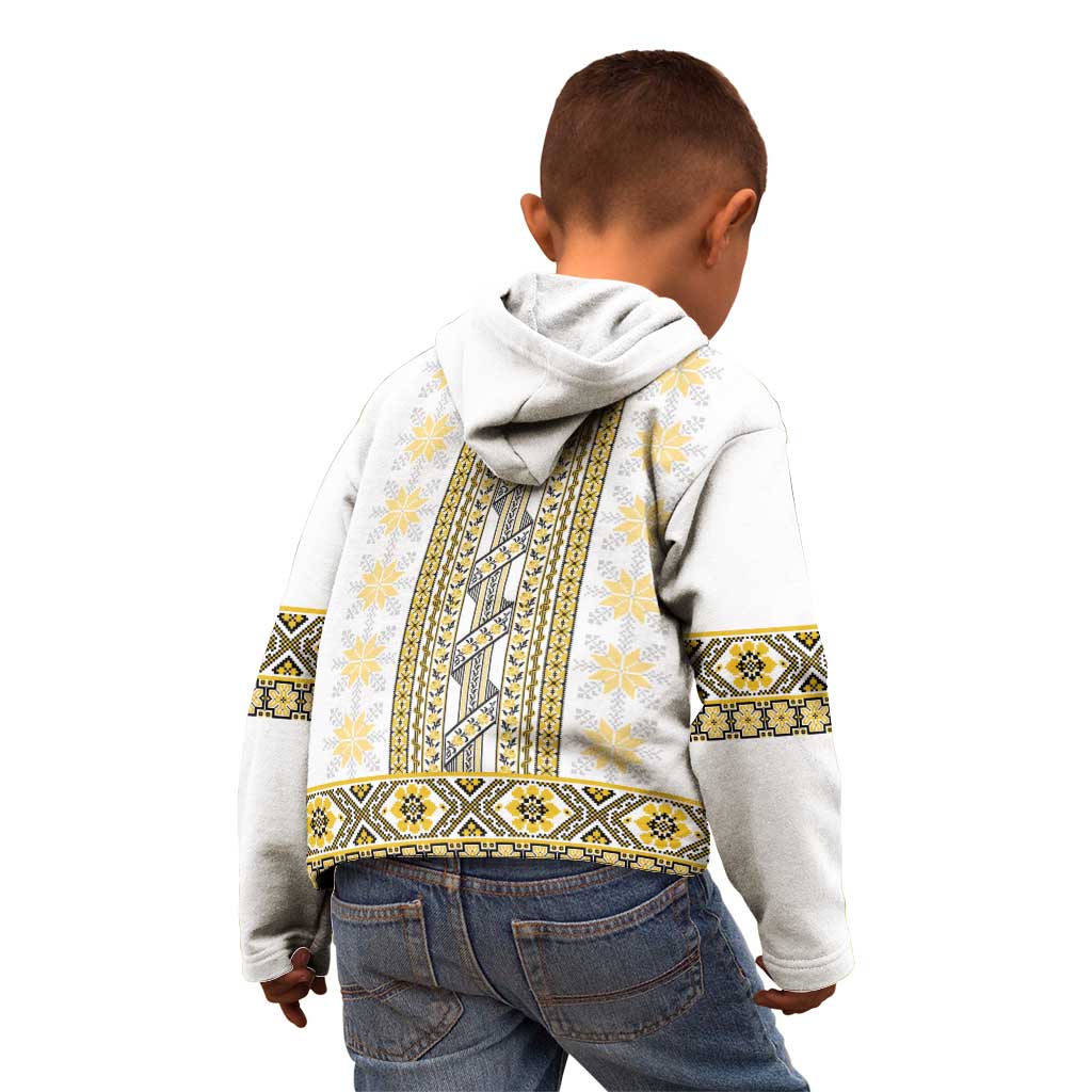 Ukraine Kid Hoodie Traditional Braided Rope Belt Yellow Folk Pattern