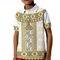 Ukraine Kid Polo Shirt Traditional Braided Rope Belt Yellow Folk Pattern
