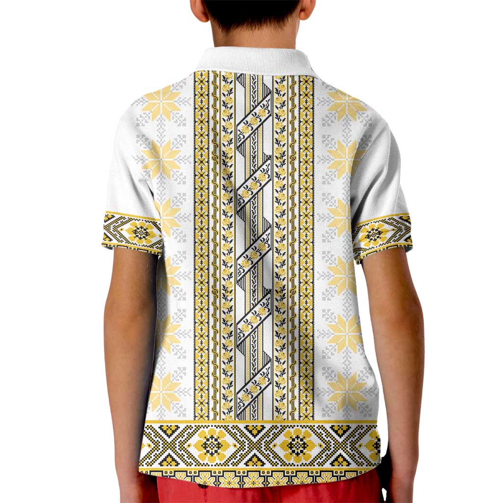 Ukraine Kid Polo Shirt Traditional Braided Rope Belt Yellow Folk Pattern
