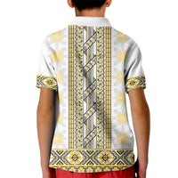Ukraine Kid Polo Shirt Traditional Braided Rope Belt Yellow Folk Pattern