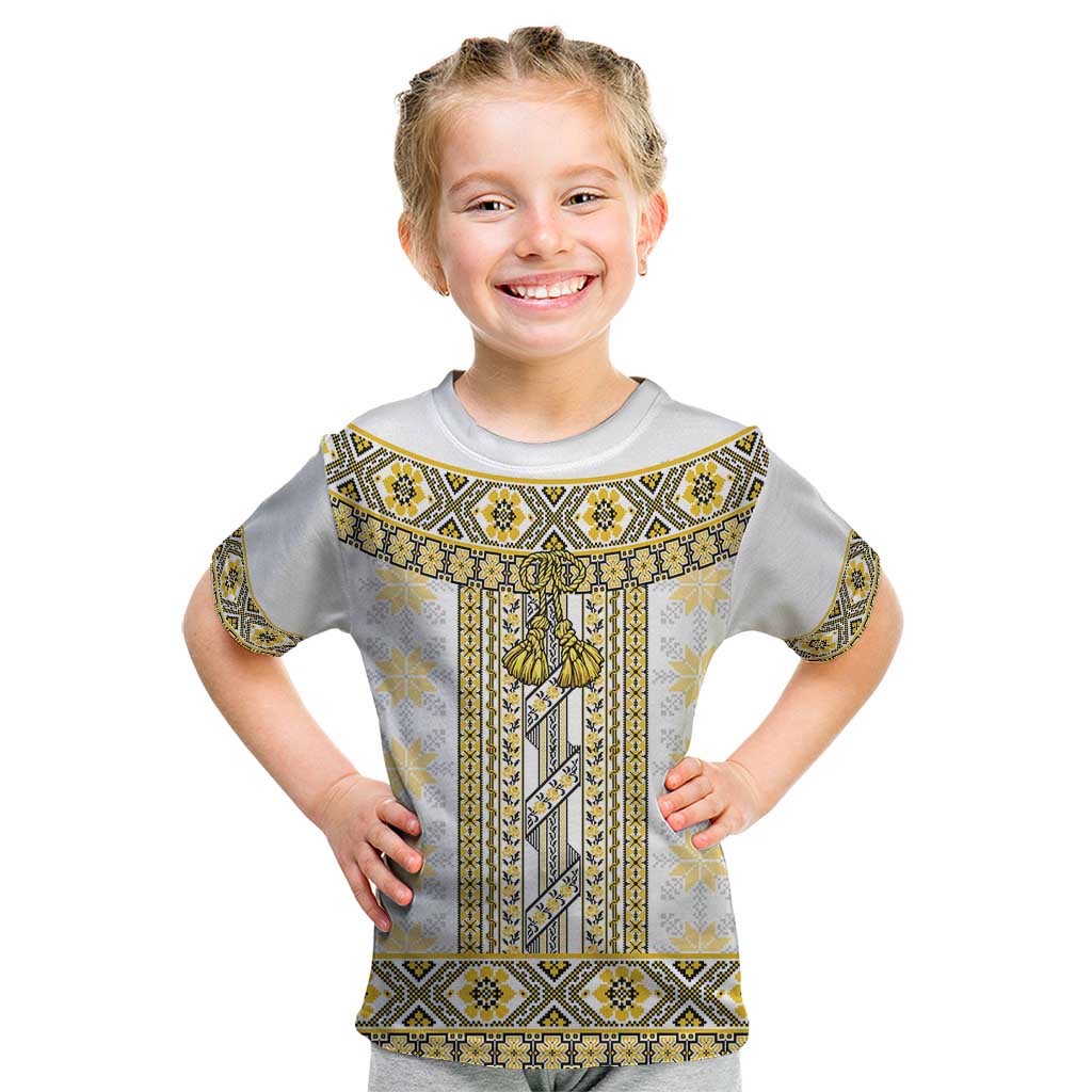 Ukraine Kid T Shirt Traditional Braided Rope Belt Yellow Folk Pattern