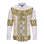 Ukraine Long Sleeve Button Shirt Traditional Braided Rope Belt Yellow Folk Pattern