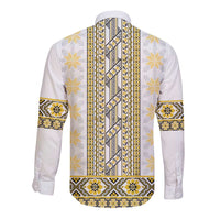 Ukraine Long Sleeve Button Shirt Traditional Braided Rope Belt Yellow Folk Pattern