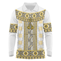 Ukraine Long Sleeve Polo Shirt Traditional Braided Rope Belt Yellow Folk Pattern