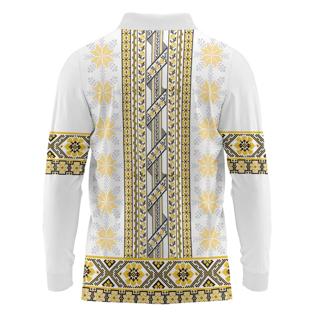 Ukraine Long Sleeve Polo Shirt Traditional Braided Rope Belt Yellow Folk Pattern