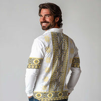Ukraine Long Sleeve Polo Shirt Traditional Braided Rope Belt Yellow Folk Pattern