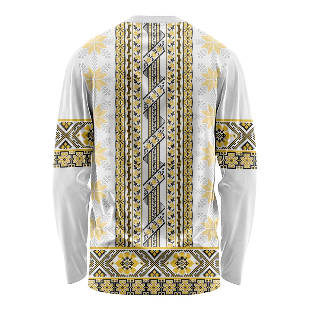 Ukraine Long Sleeve Shirt Traditional Braided Rope Belt Yellow Folk Pattern