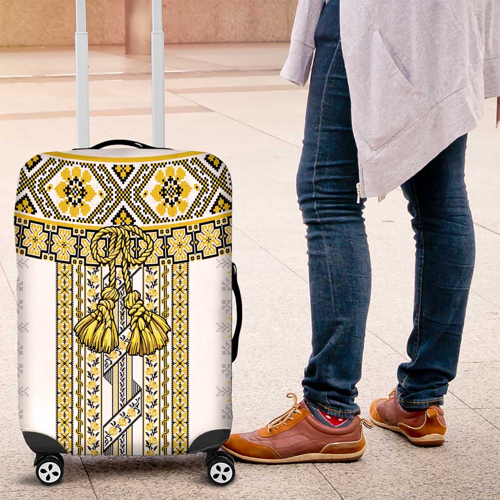 Ukraine Luggage Cover Traditional Braided Rope Belt Yellow Folk Pattern