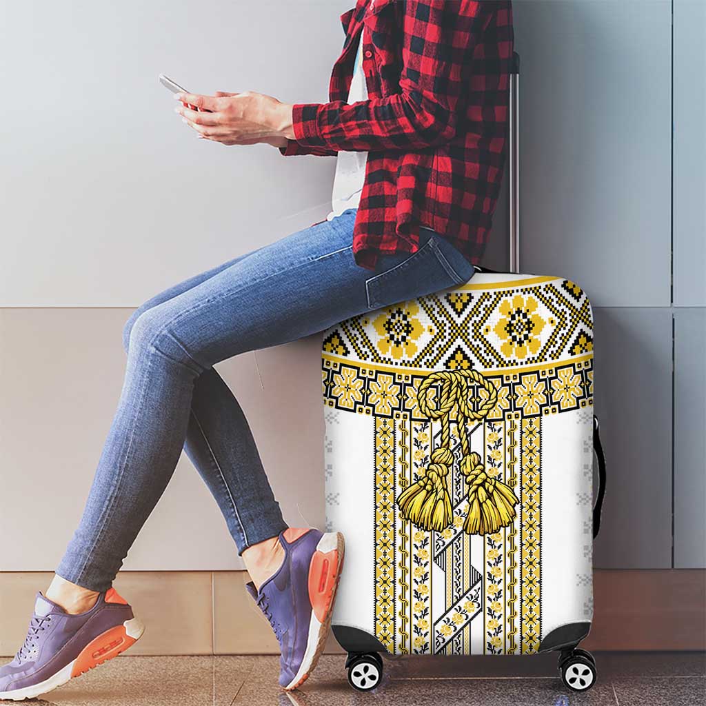 Ukraine Luggage Cover Traditional Braided Rope Belt Yellow Folk Pattern