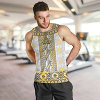 Ukraine Men Tank Top Traditional Braided Rope Belt Yellow Folk Pattern