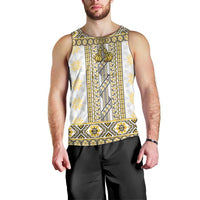 Ukraine Men Tank Top Traditional Braided Rope Belt Yellow Folk Pattern
