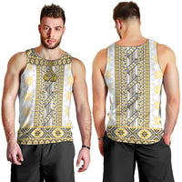 Ukraine Men Tank Top Traditional Braided Rope Belt Yellow Folk Pattern