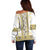 Ukraine Off Shoulder Sweater Traditional Braided Rope Belt Yellow Folk Pattern