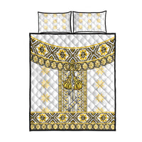 Ukraine Quilt Bed Set Traditional Braided Rope Belt Yellow Folk Pattern