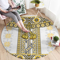 Ukraine Round Carpet Traditional Braided Rope Belt Yellow Folk Pattern