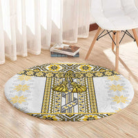 Ukraine Round Carpet Traditional Braided Rope Belt Yellow Folk Pattern