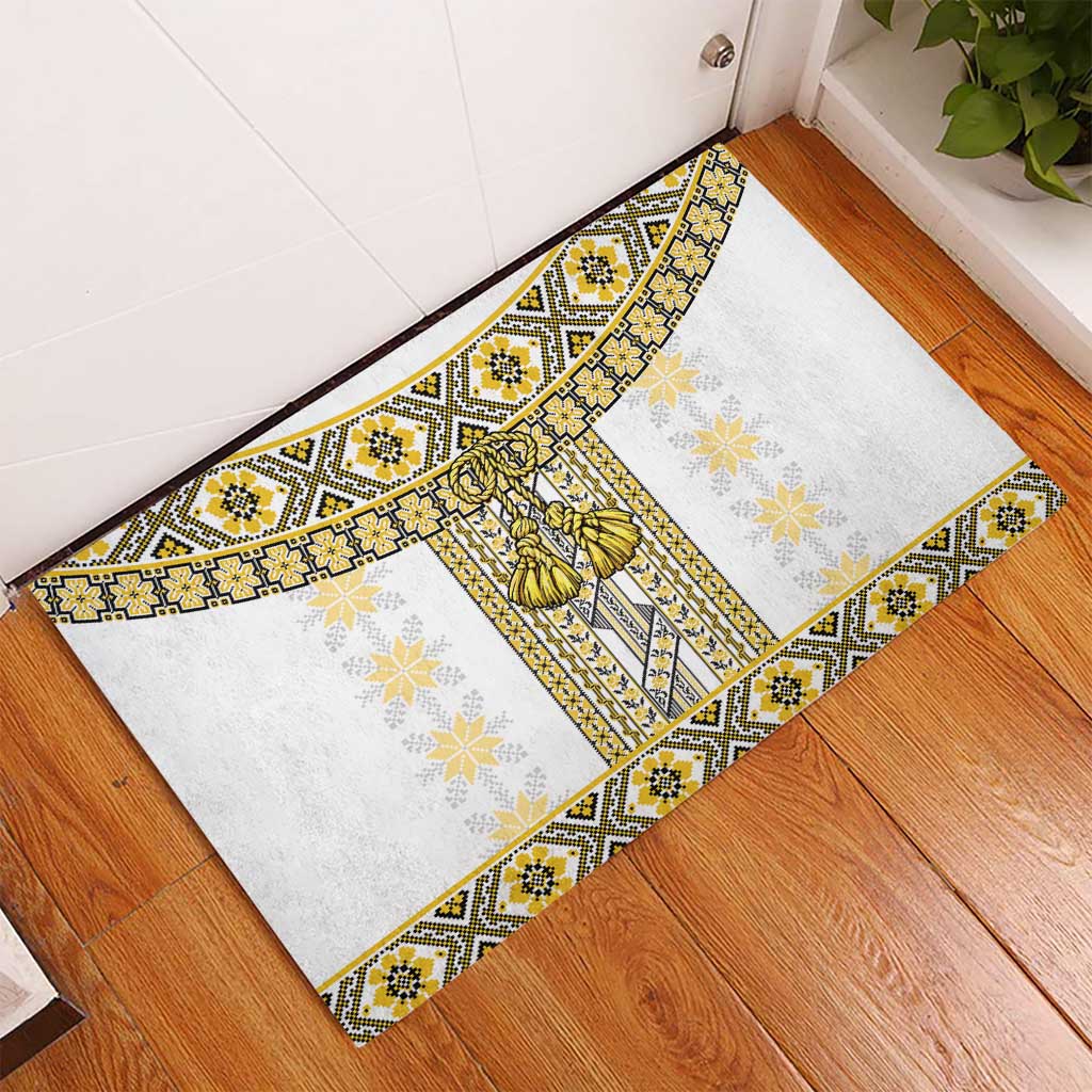 Ukraine Rubber Doormat Traditional Braided Rope Belt Yellow Folk Pattern