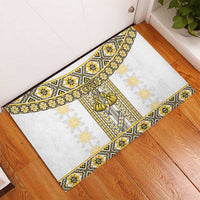 Ukraine Rubber Doormat Traditional Braided Rope Belt Yellow Folk Pattern