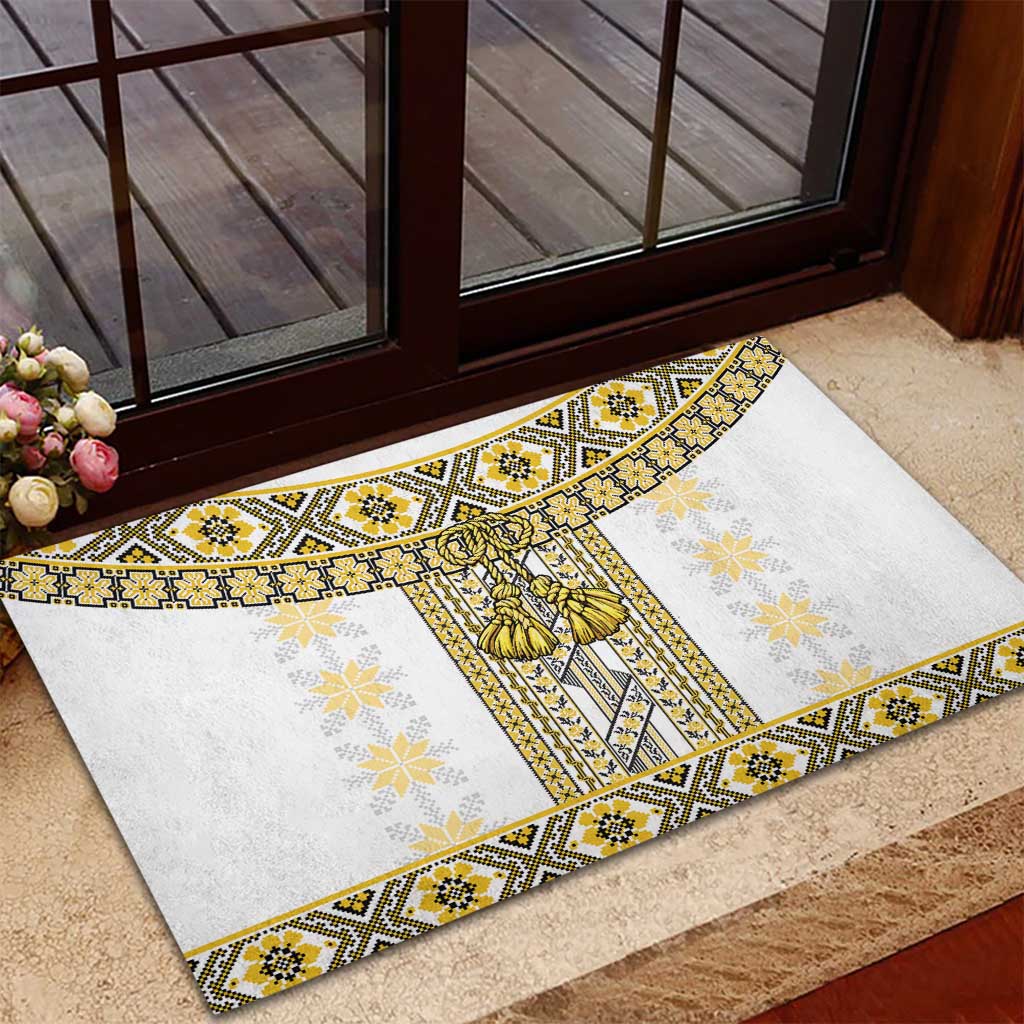 Ukraine Rubber Doormat Traditional Braided Rope Belt Yellow Folk Pattern