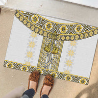 Ukraine Rubber Doormat Traditional Braided Rope Belt Yellow Folk Pattern