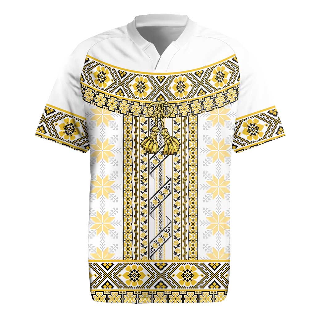 Ukraine Rugby Jersey Traditional Braided Rope Belt Yellow Folk Pattern