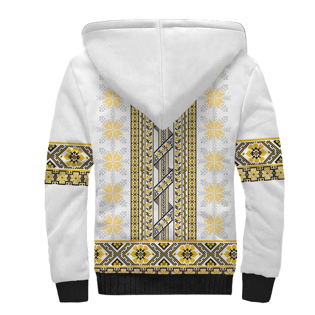 Ukraine Sherpa Hoodie Traditional Braided Rope Belt Yellow Folk Pattern