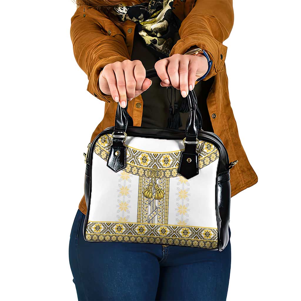 Ukraine Shoulder Handbag Traditional Braided Rope Belt Yellow Folk Pattern