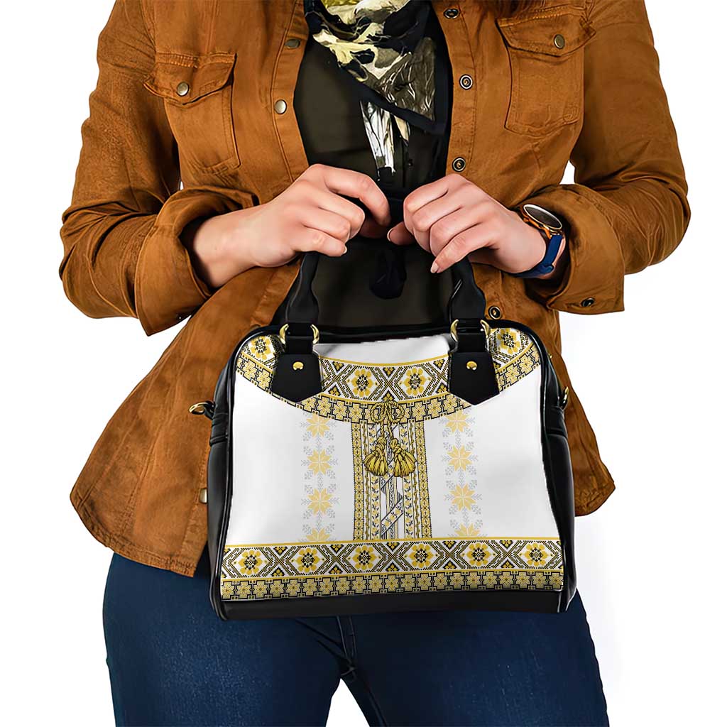 Ukraine Shoulder Handbag Traditional Braided Rope Belt Yellow Folk Pattern