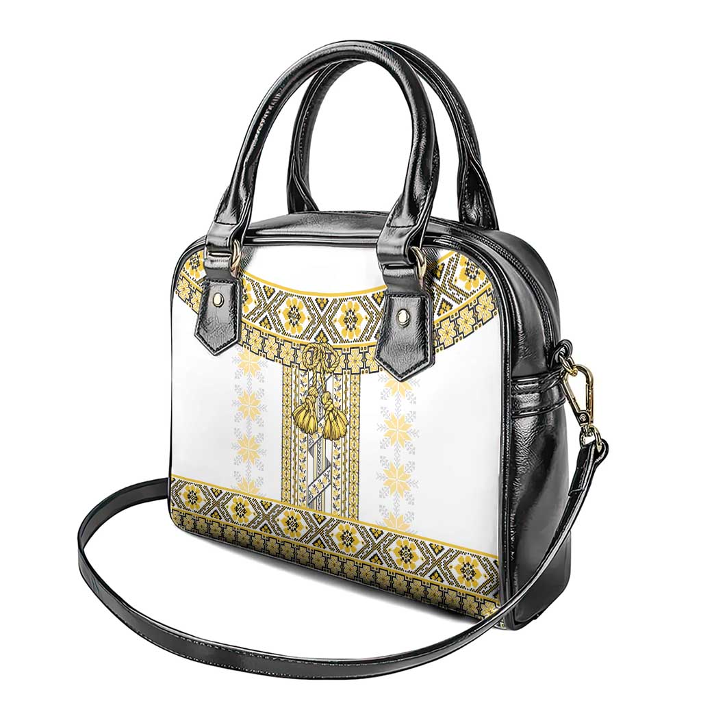 Ukraine Shoulder Handbag Traditional Braided Rope Belt Yellow Folk Pattern