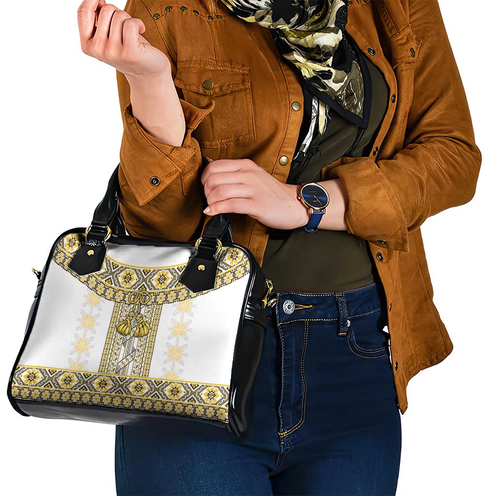 Ukraine Shoulder Handbag Traditional Braided Rope Belt Yellow Folk Pattern