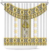 Ukraine Shower Curtain Traditional Braided Rope Belt Yellow Folk Pattern