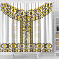 Ukraine Shower Curtain Traditional Braided Rope Belt Yellow Folk Pattern