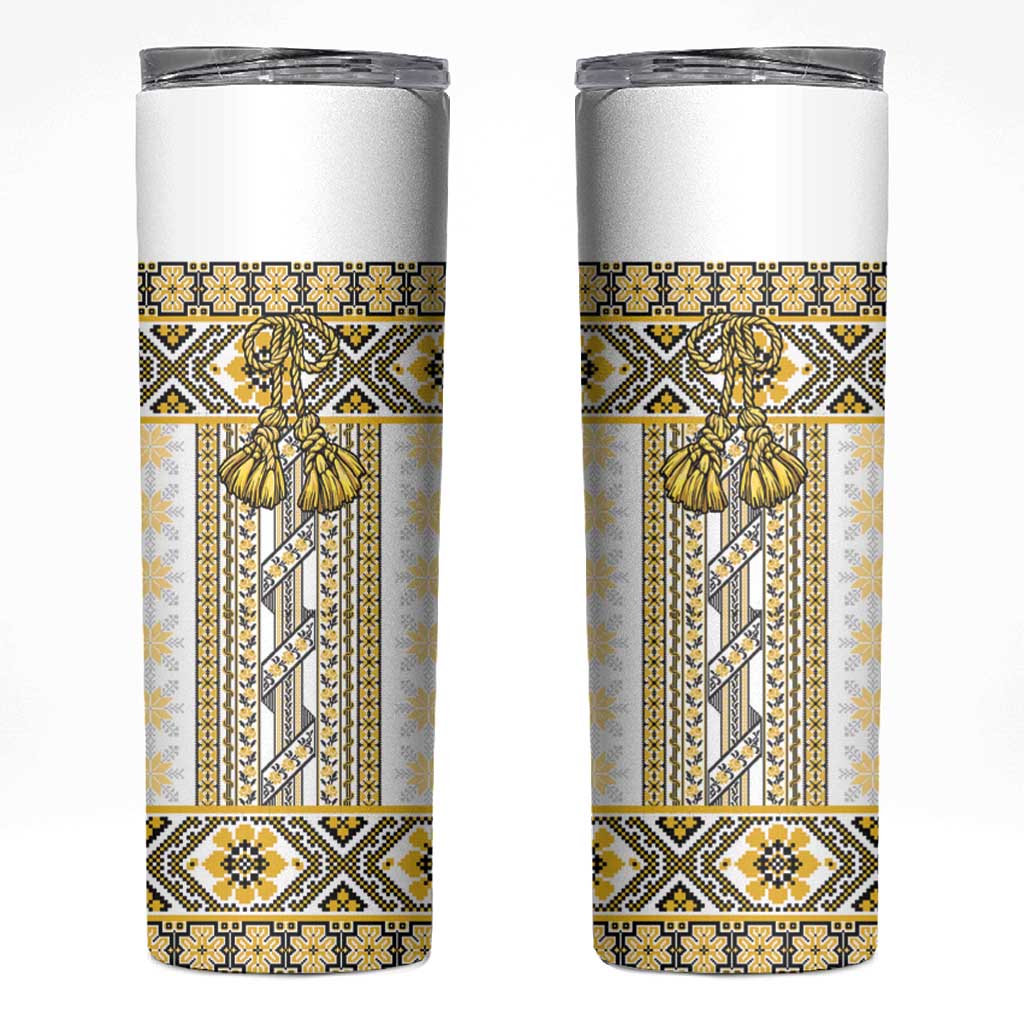 Ukraine Skinny Tumbler Traditional Braided Rope Belt Yellow Folk Pattern