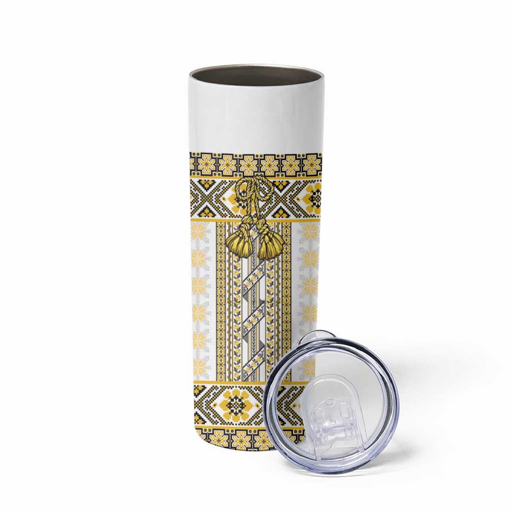 Ukraine Skinny Tumbler Traditional Braided Rope Belt Yellow Folk Pattern