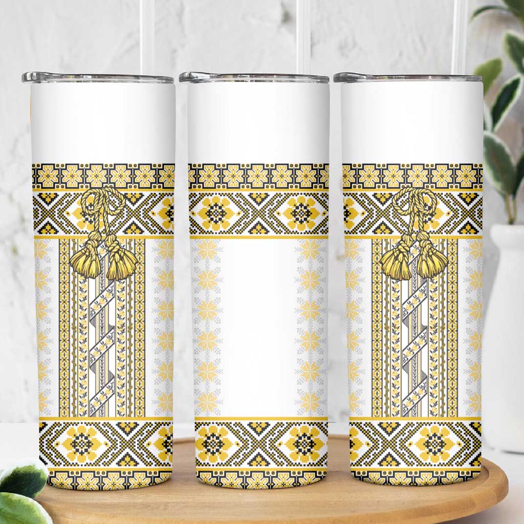Ukraine Skinny Tumbler Traditional Braided Rope Belt Yellow Folk Pattern