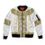 Ukraine Sleeve Zip Bomber Jacket Traditional Braided Rope Belt Yellow Folk Pattern