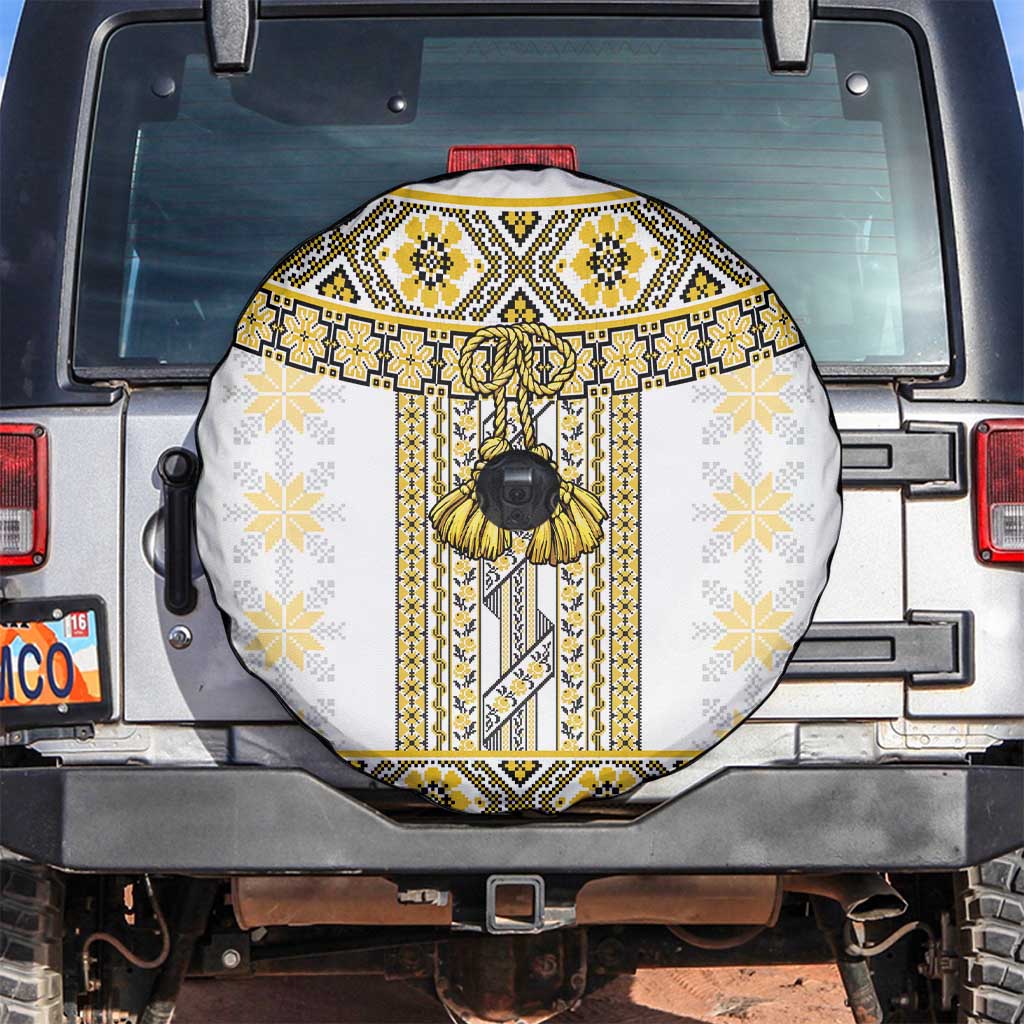 Ukraine Spare Tire Cover Traditional Braided Rope Belt Yellow Folk Pattern