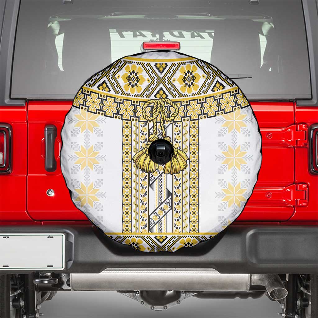 Ukraine Spare Tire Cover Traditional Braided Rope Belt Yellow Folk Pattern
