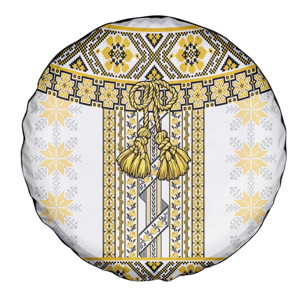 Ukraine Spare Tire Cover Traditional Braided Rope Belt Yellow Folk Pattern