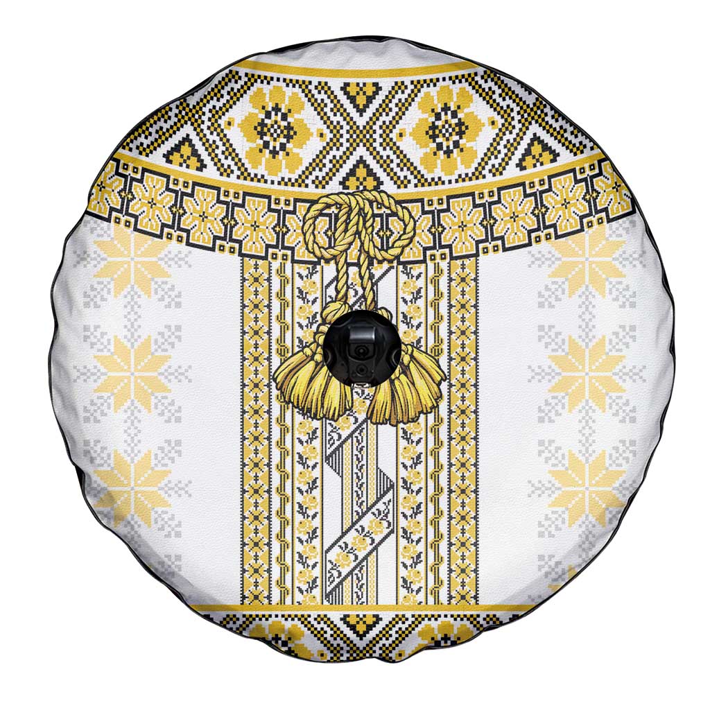 Ukraine Spare Tire Cover Traditional Braided Rope Belt Yellow Folk Pattern