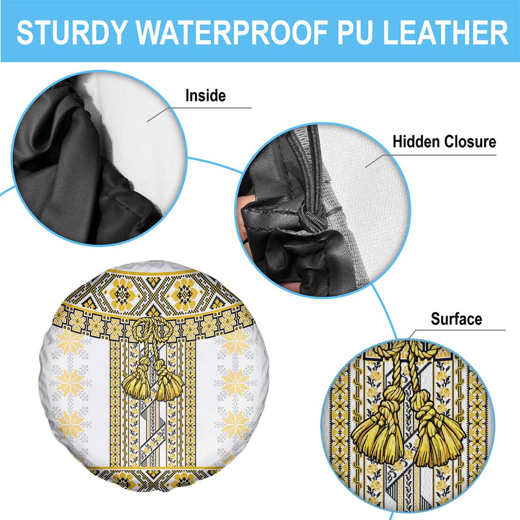 Ukraine Spare Tire Cover Traditional Braided Rope Belt Yellow Folk Pattern